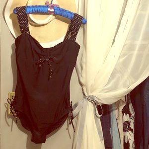 💖Black bathing suit with polka dot straps💖